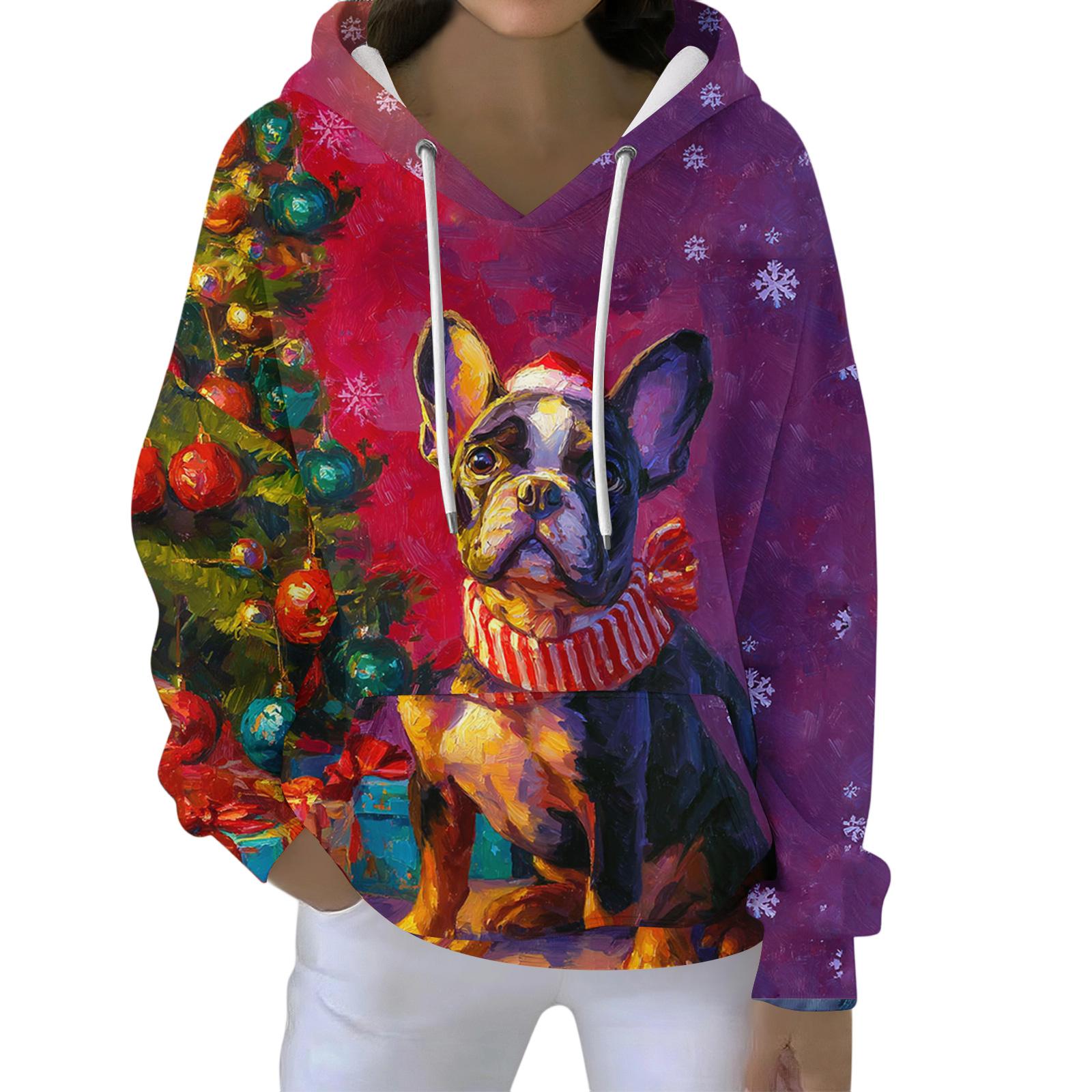 

Рождественские худи для женщин, смешные милые с принтом, праздничные толстовки, зимние пуловеры оверсайз S