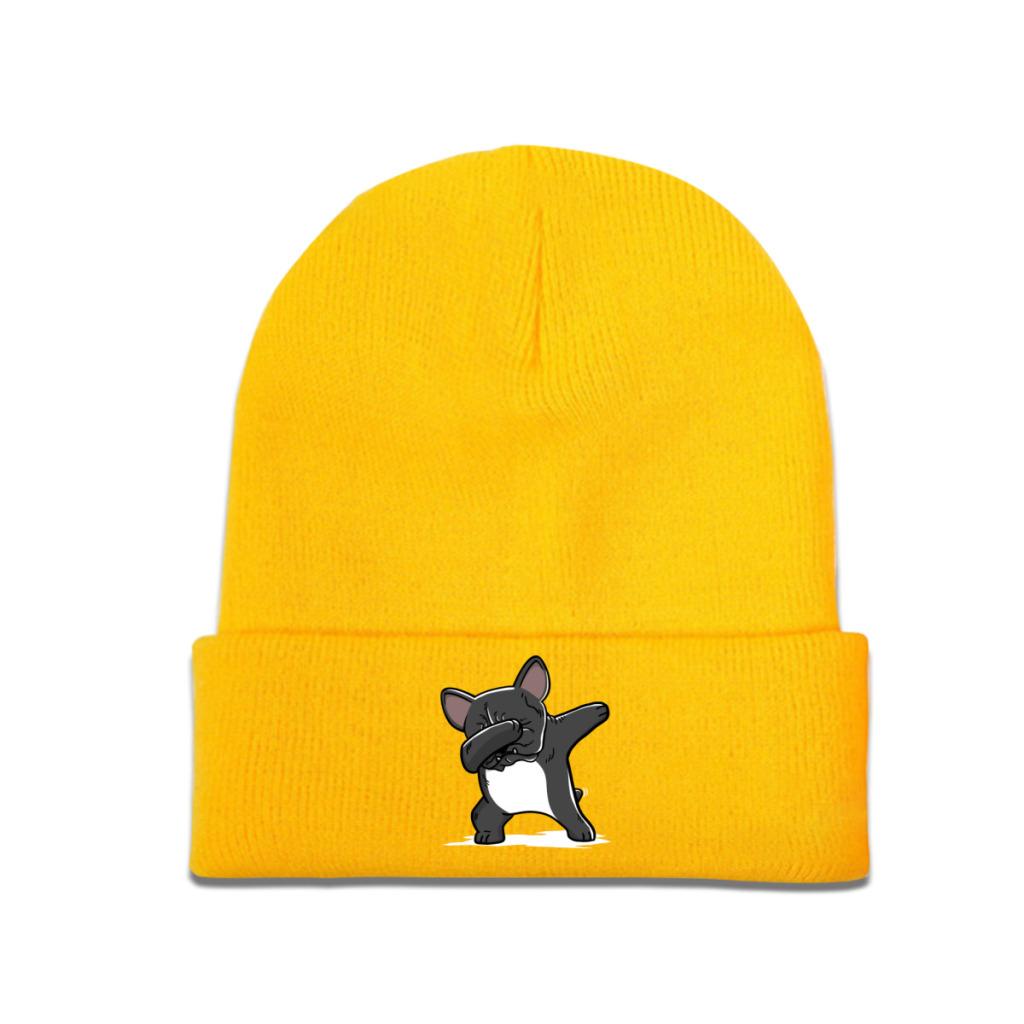 Dabbing Francouzský buldoček Funny Knitted Caps Dámské Unisex čepice podzimní zimní čepice Polyester zateplené čepice