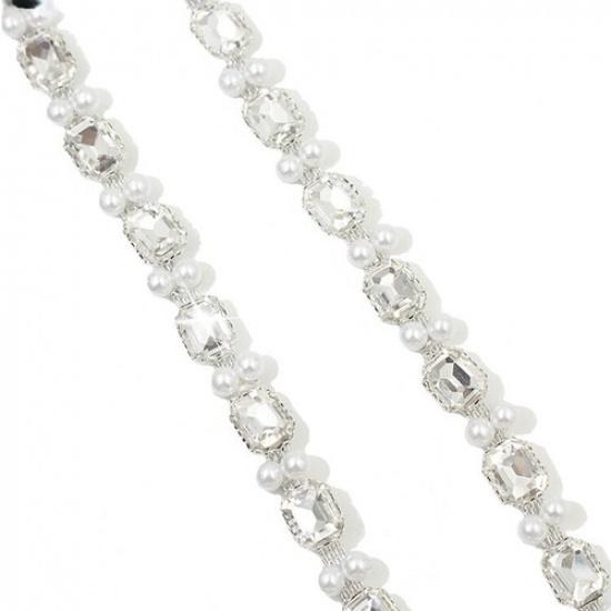 90cm Faux Pearl Rhinestone Ribbon Crystal Beads Chain Trim DIY Dress Shoes Decor
