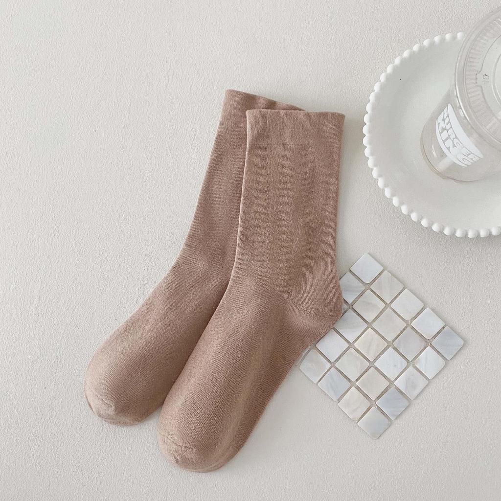 Versatile Coffee Socks For Women, Comfortable Wide-Mouth Socks Medium Tube Socks Solid Color Black And White Cotton Socks Tide