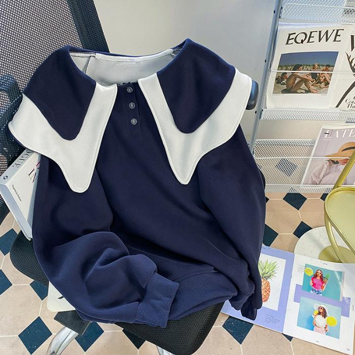 

Женский свитер на пуговицах в корейском стиле с воротником в виде листьев лотоса, весна/осень 2024 г.