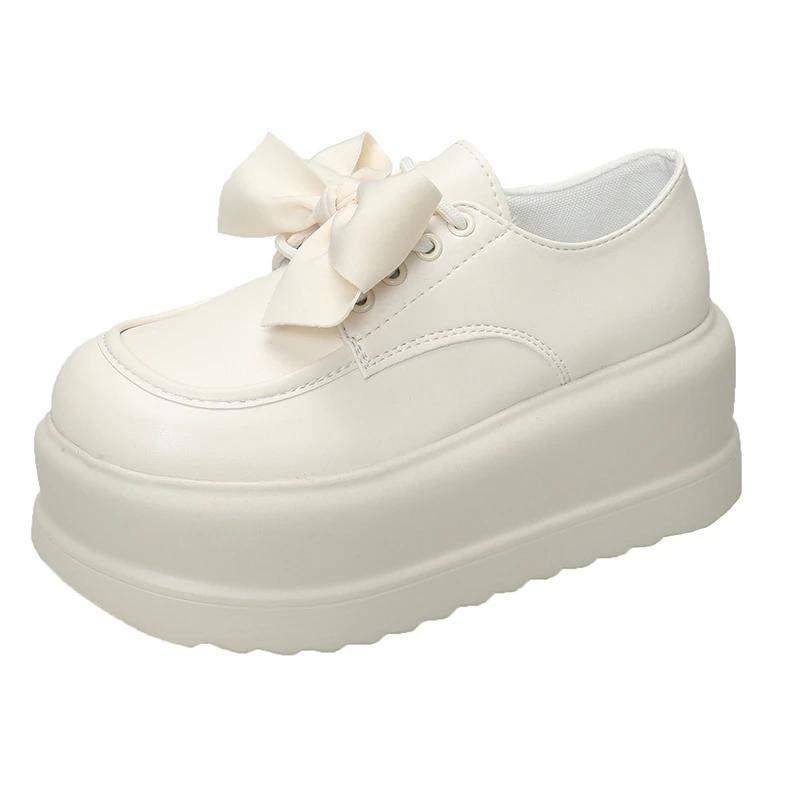 Fashion Women Thick Sole Leisure student Sneakers New Autumn Butterfly-knot Slip-on Shoes Spring Outdoor Non Slip Platform Shoes 7CM