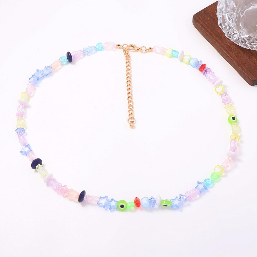 Summer fresh and gradual change colored glass beads flower beaded necklace sweet girl holiday travel trend woman
