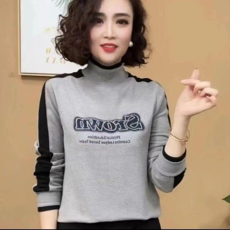 

German velvet long-sleeved t-shirt women s velvet spring, autumn and winter clothing 2025 new large-size middle-aged bottoming shirt on clothes 4XL сірий колір