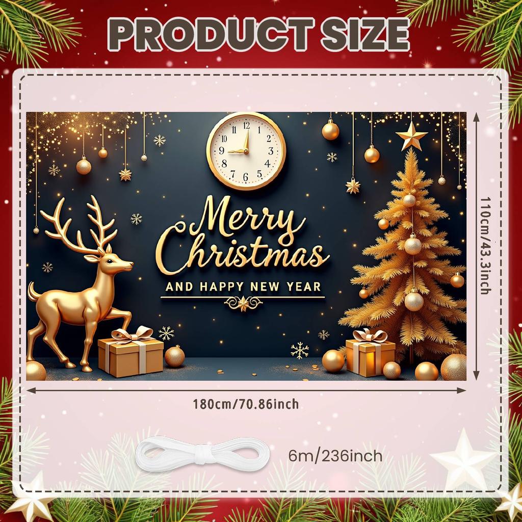 Festive Banner Clock Accent Christmas Banner Happy New Year Background Reindeer Design New Year Background For Family Reunion