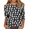Women's Casual Halloween Print Three Quarter Sleeve Round Neck Top Lightweight Comfortable Fit Seasonal Shirt