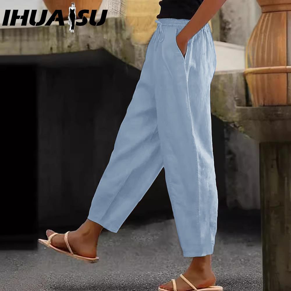 IHUASU Damenmode, lässig, einfarbig, bedruckt, Hosen und Caprihosen