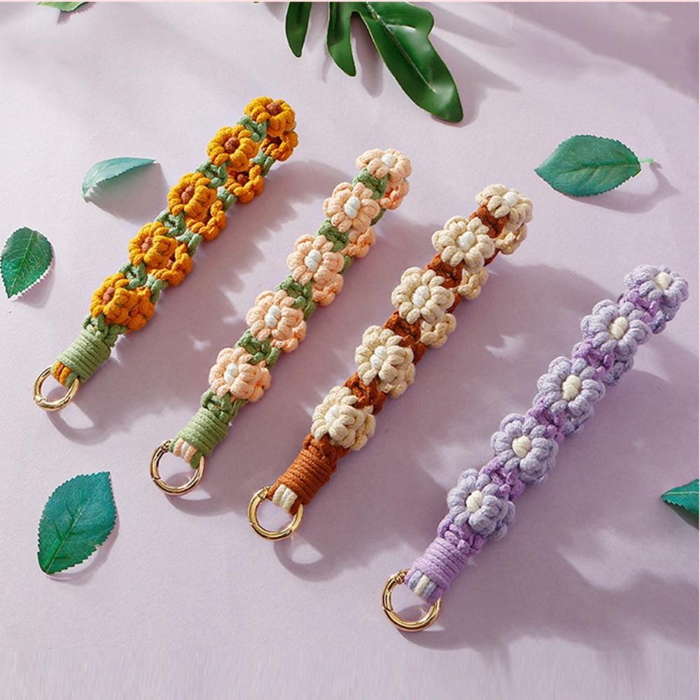 Bohemian Woven Daisy Mobile Phone Lanyard Hand-Woven Flower Keychain Handmade Beach Bag Pendant Creative Gift