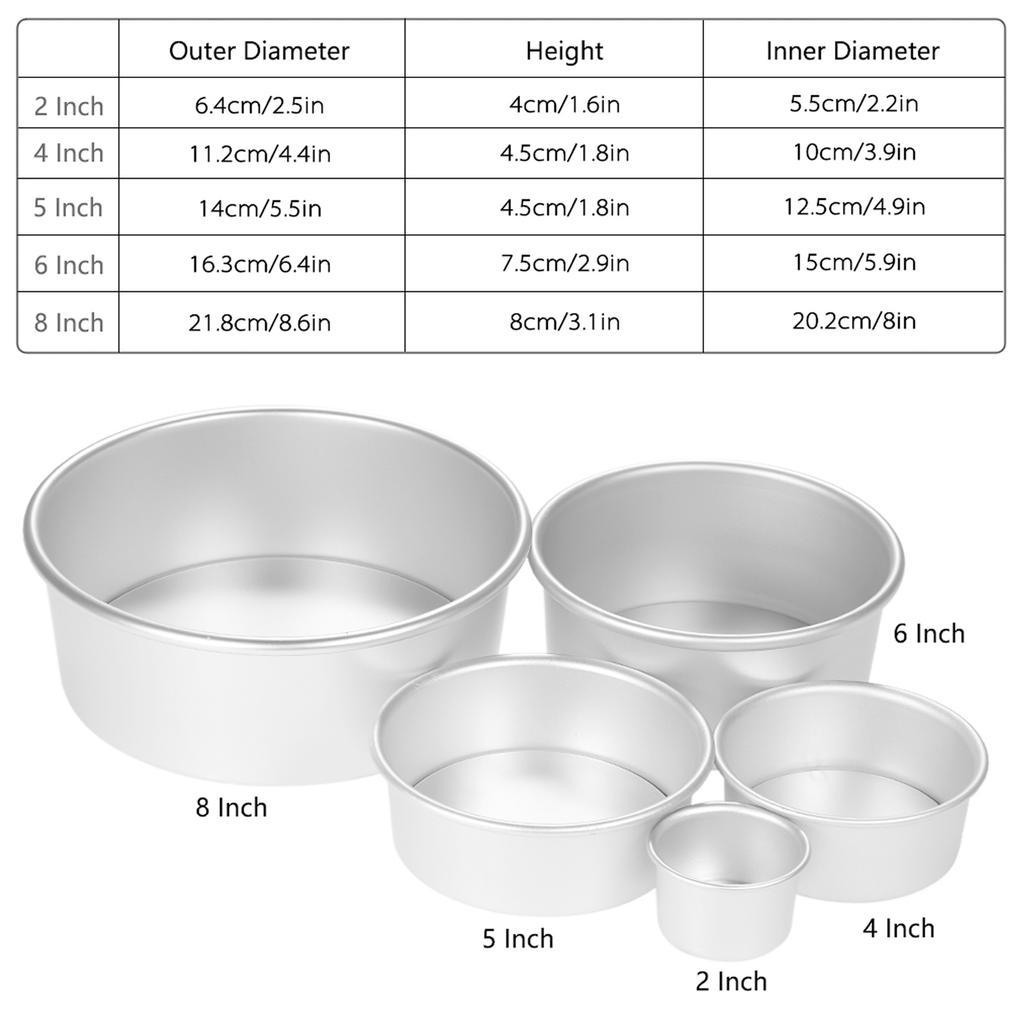 5pcs set Aluminum Alloy Round Cake Mould Chiffon Cake Baking Pan Pudding Cheesecake Mold Set with Removable Bottom