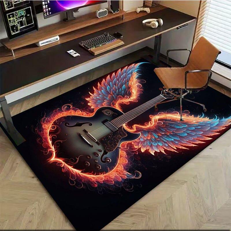 "Angel Wings Electric Guitar - Flame Design"Office Mat Home Decor Office Desk Chair Carpet for office ph83