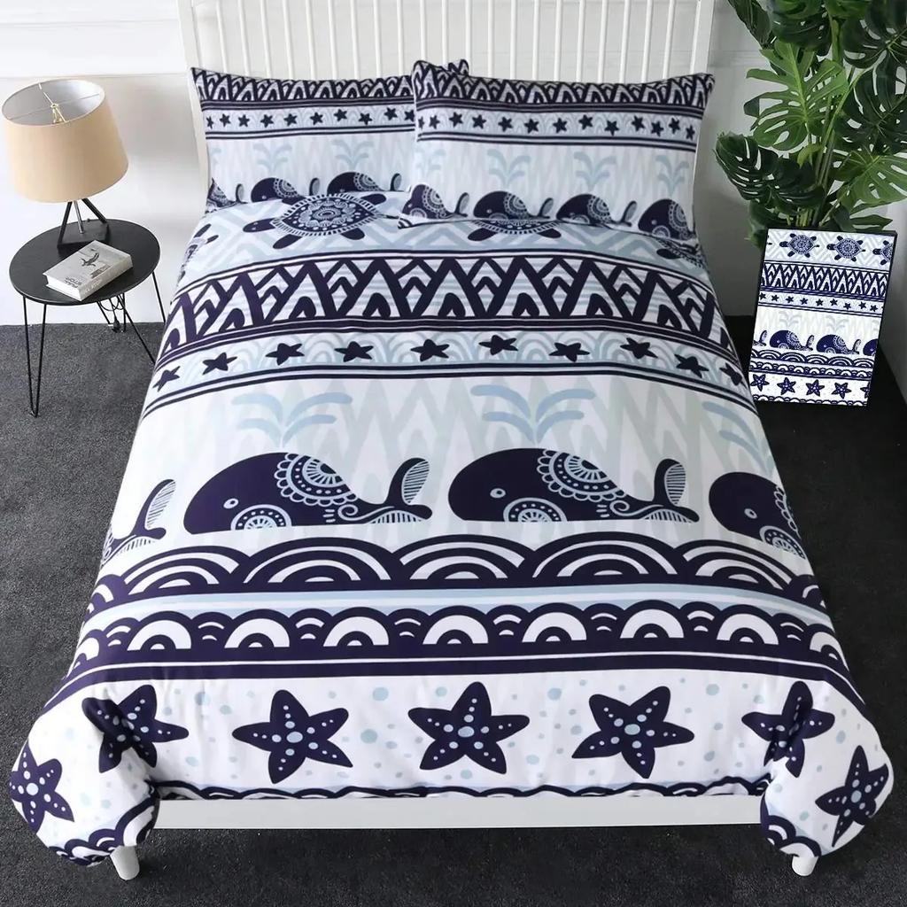 Killer Whale Nautical Ocean Whale Tie Dye Comfortable Duvet Quilt Cover Pillowcase Bedding Set Bedroom Decoration Home Textile