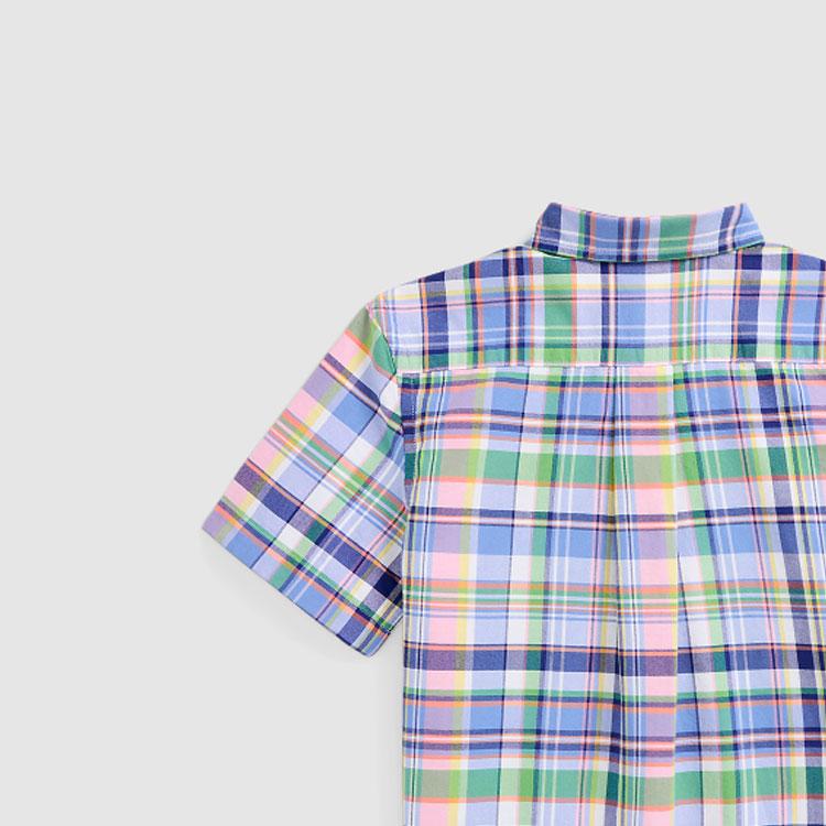 Polo Ralph Lauren Color Block Plaid Logo Embroidered Button-Down Short Sleeve Shirt Kids shirts Multicolor CWPOWOVY6820481-999
