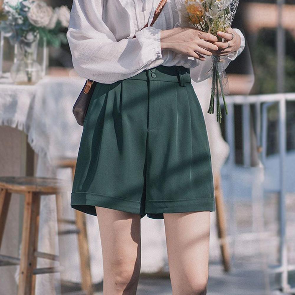 Women's Loose Suit Shorts A-line High-waisted Wide-leg Pants Rolled-up Slacks