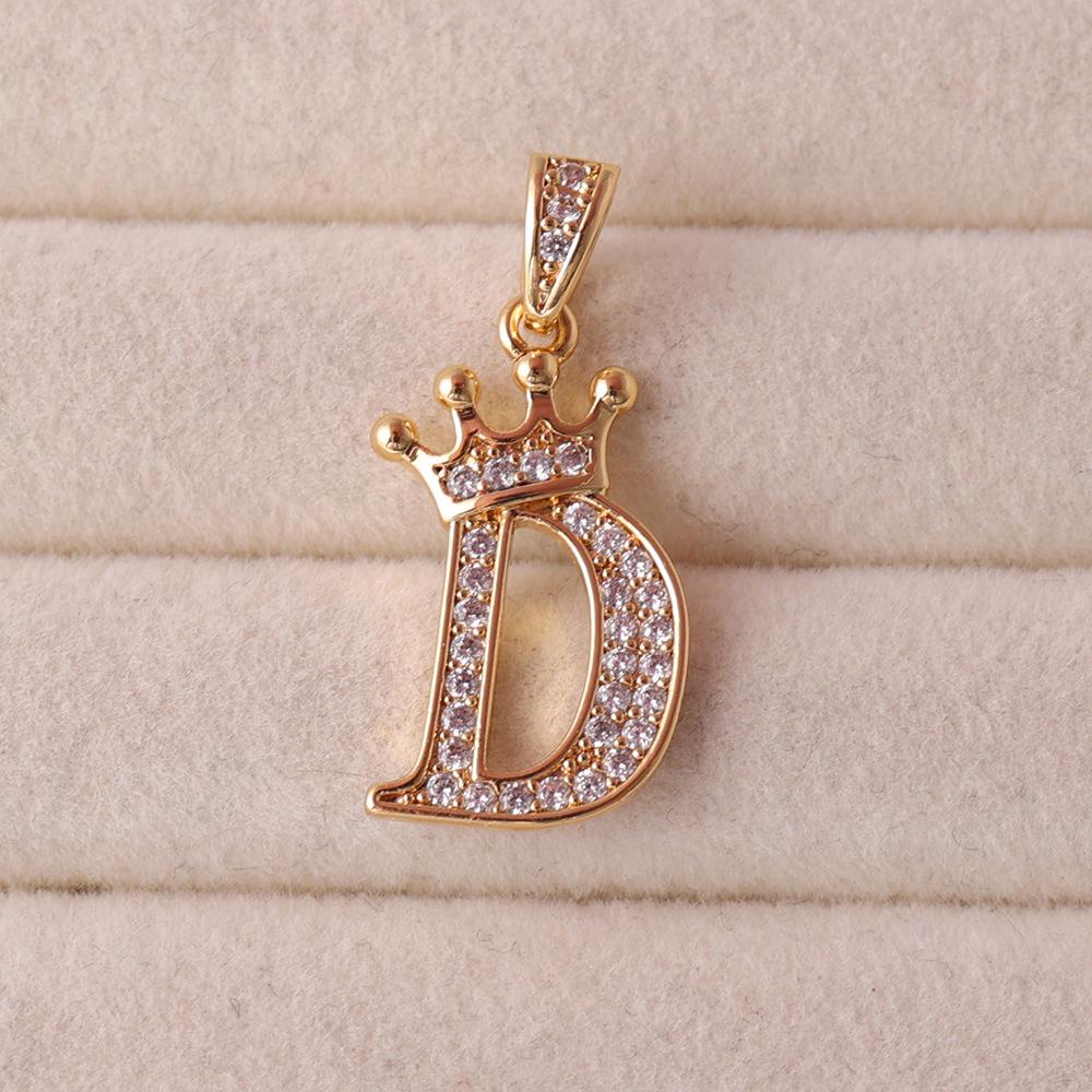 Gold-Plated Crown Rhinestone Letter Pendant Necklace