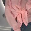 Dames Overhemd Revers Lange Mouw Goudstiksel Design Overhemd Tops Enkelrijig Effen Kleur Losvallend Dunne Overhemd Dagelijks Gebruik