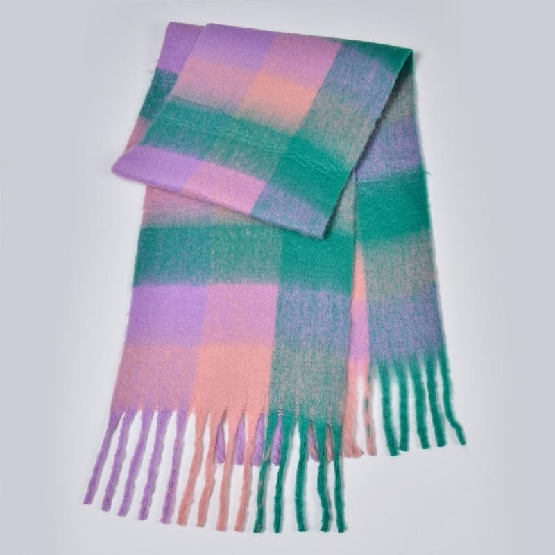 New autumn and winter rainbow plaid scarf fashion circle yarn thickened warm plaid fringed long scarf couple