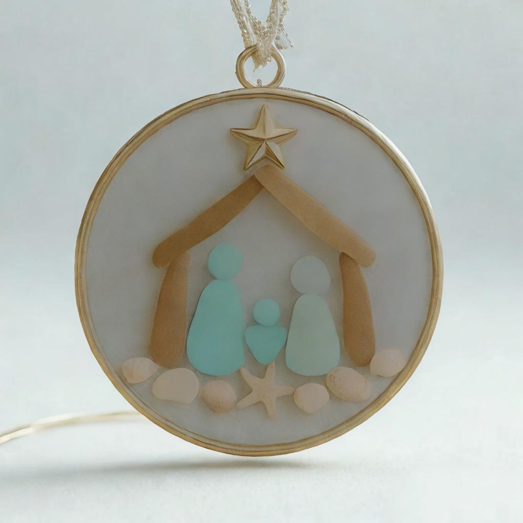 Christmas Tree Hanging Decoration Festival Sea Glass Pendant Religious Gift for Christians and Families