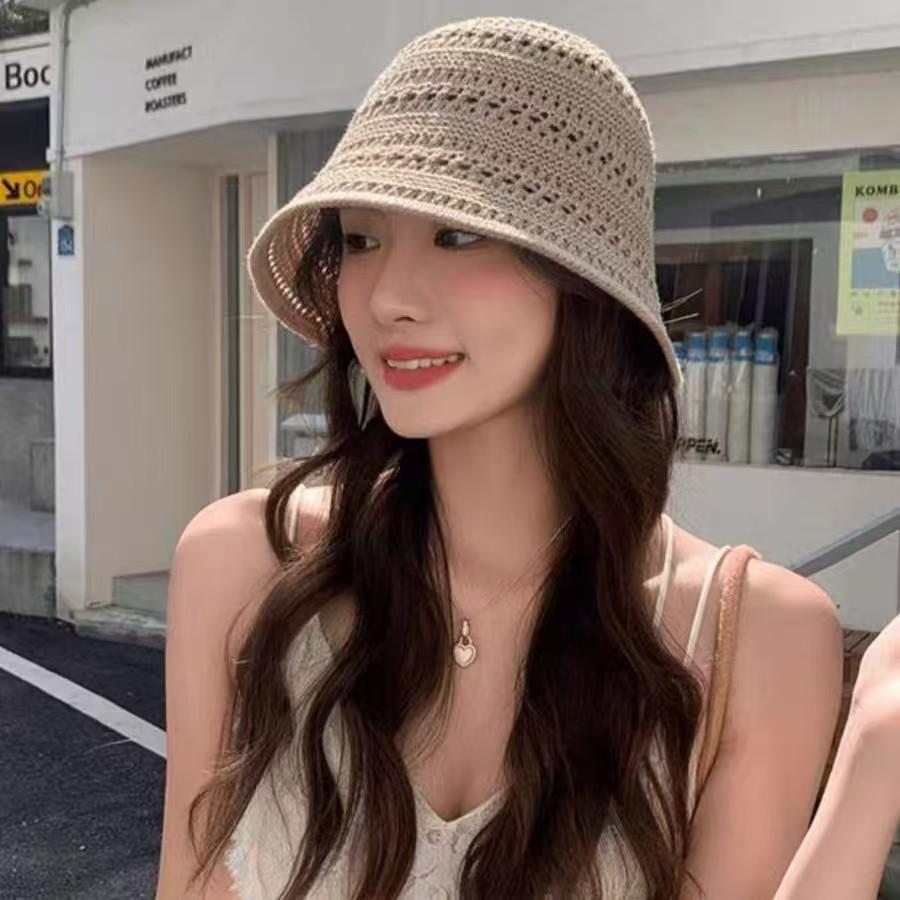 Hat Women's Bucket Hat Spring and Summer Hollow Thin Sun Hat Sunshade Bucket Hat Washbasin Hat
