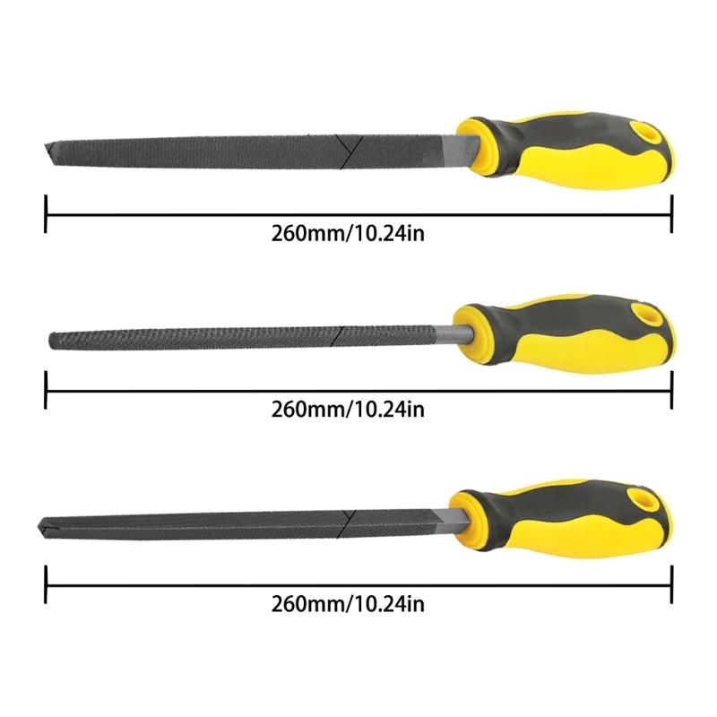 Asortyment ręcznych pilników do drewna, tarnik 3 szt. Wytrzymała stal, antypoślizgowa gumowa rączka, idealny do rzeźbienia, gratowania, mocowania biżuterii