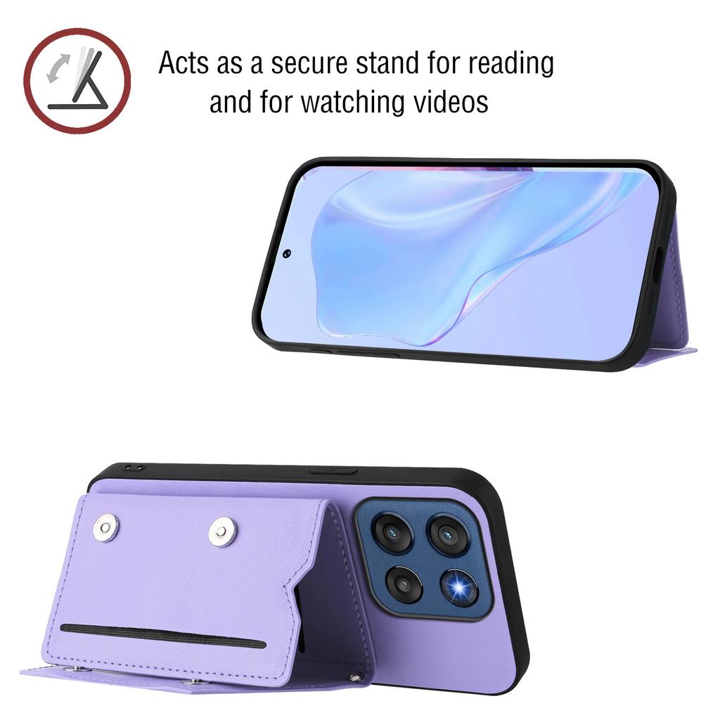 For Motorola Edge 60 Stylus 5G Case Card Holder Kickstand Skin-Touch Phone Cover with Wrist Strap