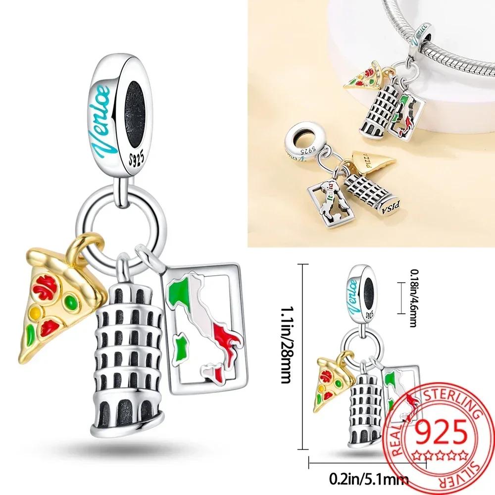Landmark Building Charms 925 Silver Eiffel Tower Statue of Liberty Beads Keychain Metal Bracelet DIY Fine Jewelry Gift