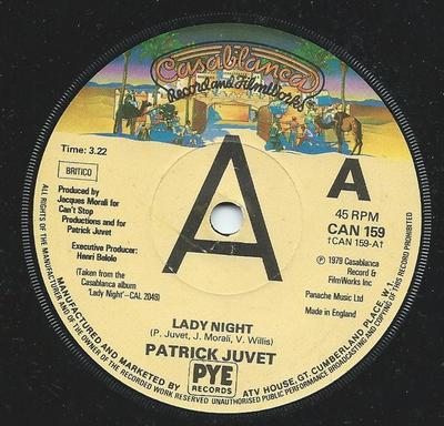 7inch Record PATRICK JUVET - Lady Night CAN159 Casablanca 1979 UK Soul/Funk Used