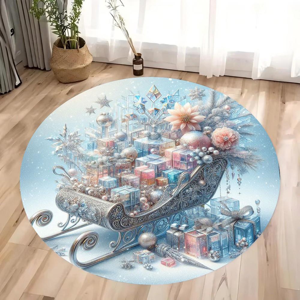 3D Christmas Glowing Dwarf and Elk Round Carpet Christmas Theme Home Decoration Decoration Christmas Gifts