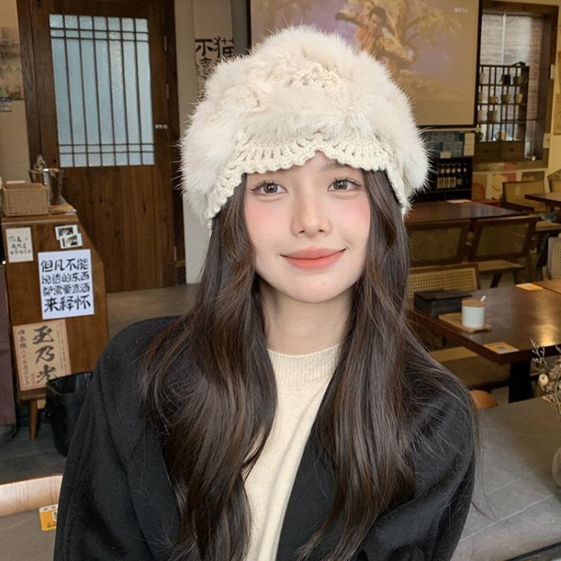 Women Rabbit Fur Knitted Winter Beanie Hat Warm Casual Hat