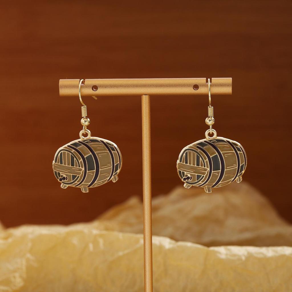 Cross-Border Creative Beer Festival Bottle Cap Barrel Earrings with Fun Stylish Oil Drip Design