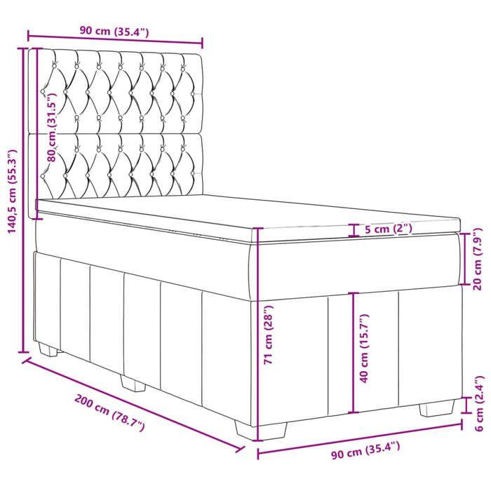 VidaXL Sommier à lattes de lit avec matelas Gris clair 90x200 cm Tissu, lit, lit à plate-forme, lit à panneaux, meuble de 3293858