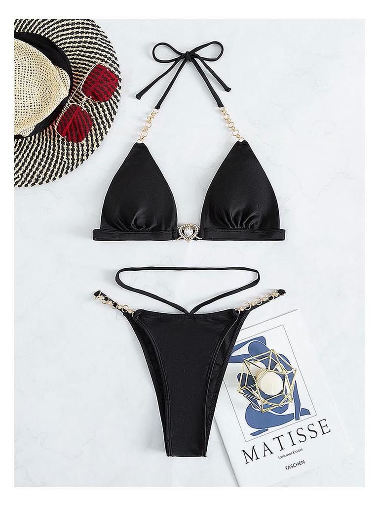 2025 European and American Solid Color Women's Sexy Bikini Split Swimsuit