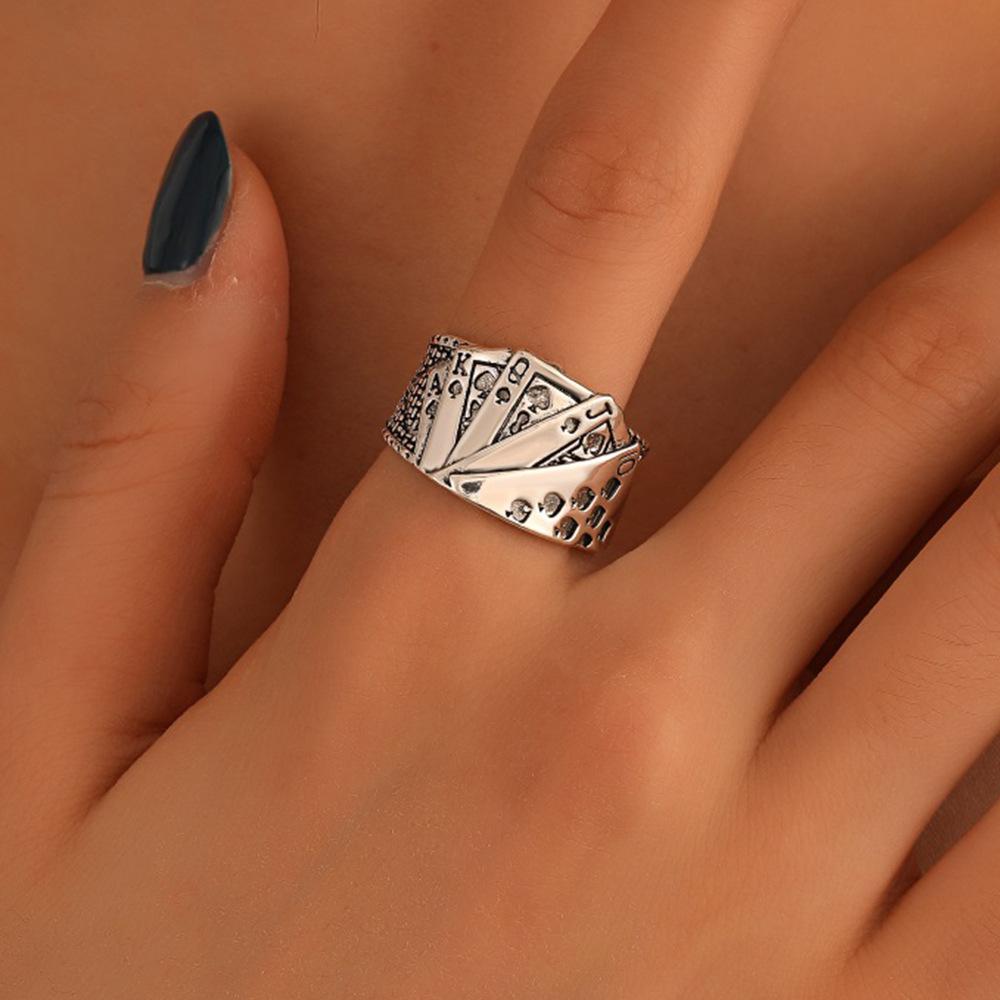 Retro Poker Ring For Men Zinc Alloy Color Punk Gothic Rock Hiphop Open Ring Unisex Accessories Handmade Designer Zircon Lover Gift
