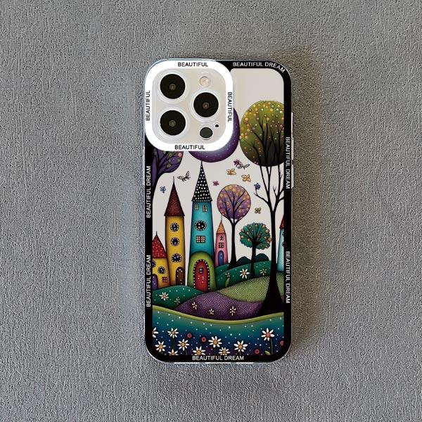 Hand Painted Forest House Clear Phone Case For Iphone 13 12 Pro Max 15 14 Pro Max Plus 11 X XR XS 7 8 Plus SE2 Transparent Cover