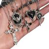 New 5Pcs Necklace Set For Women Halloween Jewelry Heart Bat Spider Cross Pendant Sweater Chain Trendy Daily Accessories Gift