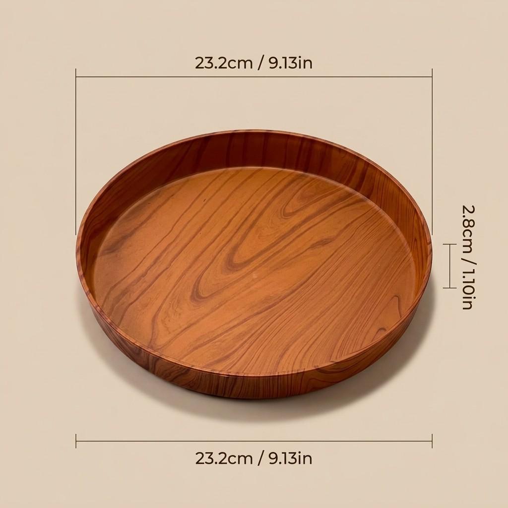 Stackable Round Wood Grain Plastic Vanity Tray Waterproof Bathroom Counter Organizer for Perfume Makeup Dressing Table Storage