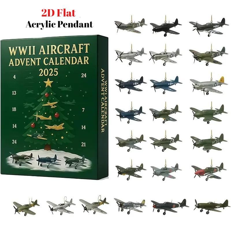 

Рождественский адвент-календарь с самолетами Второй мировой войны, с 24 уникальными миниатюрными военными самолетами, 2D плоскими акриловыми истребителями, сюрпризы для отсчета времени до Рождества для коллекционеров моделей, любителей авиации зелёный