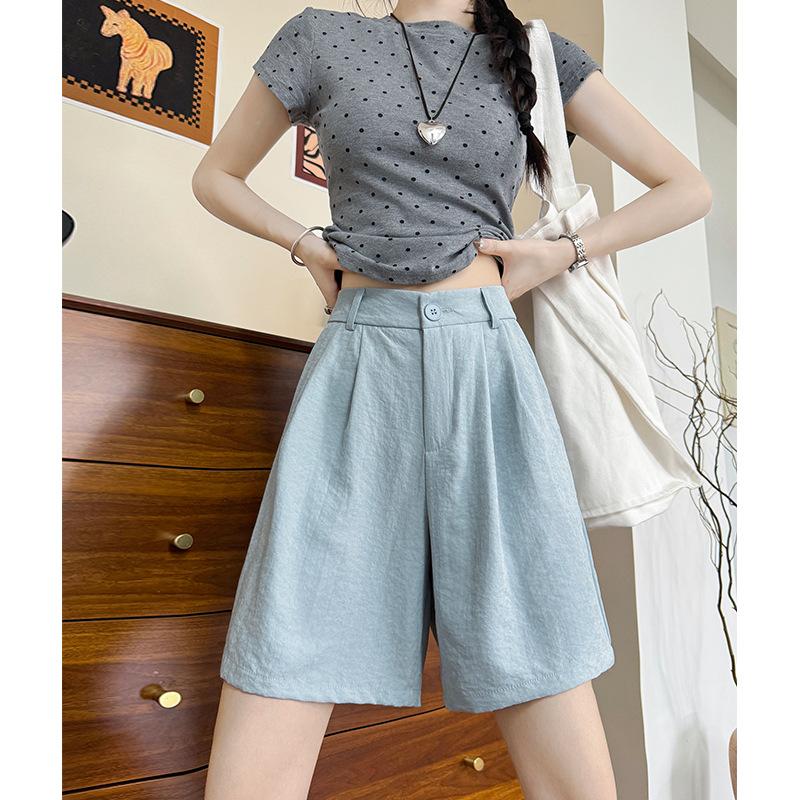 Lazy Fu Suit Shorts for Women In Summer Thin Casual Slim Ice Silk Five-point Pants Small Person Wearing Wide-leg Pants