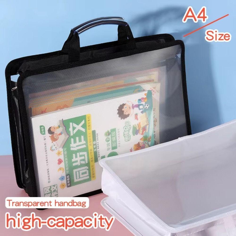 Large Capacity Students Portable Bag Waterproof File Storage Bag Transparent A4 Handbag Book