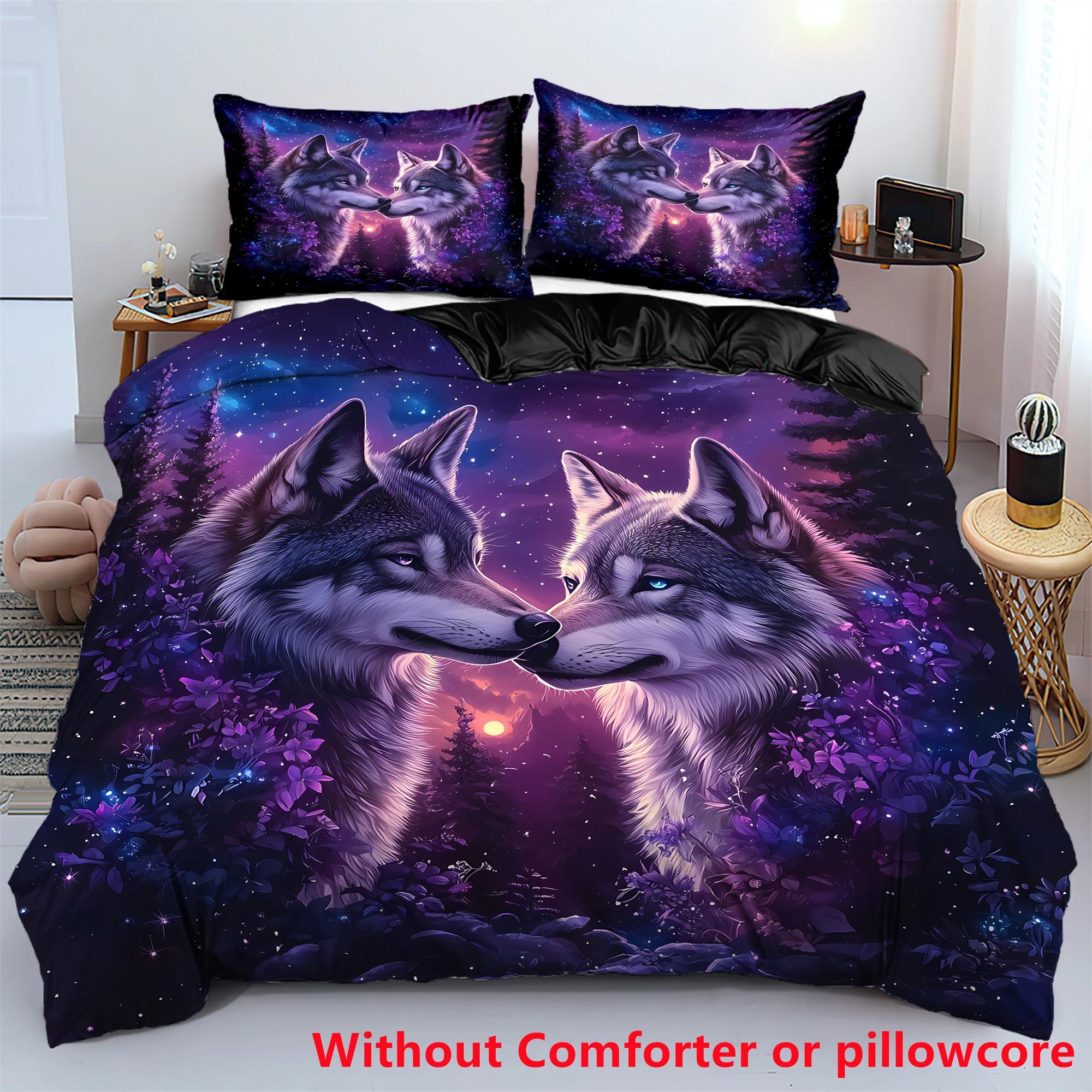 

Quilt Cover 3D Printed Cartoon Anime Wolf Duvet comforter 100% Polyester Soft and Comfortable Night Sky Bedding Sheets sets EU Twin(135x200cm)