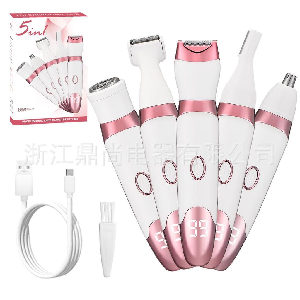 4-in-1 Women's Electric Shaver with USB Charging - Eyebrow Trimmer, Hair Removal for Sideburns, Underarms, Legs, and Bikini Area