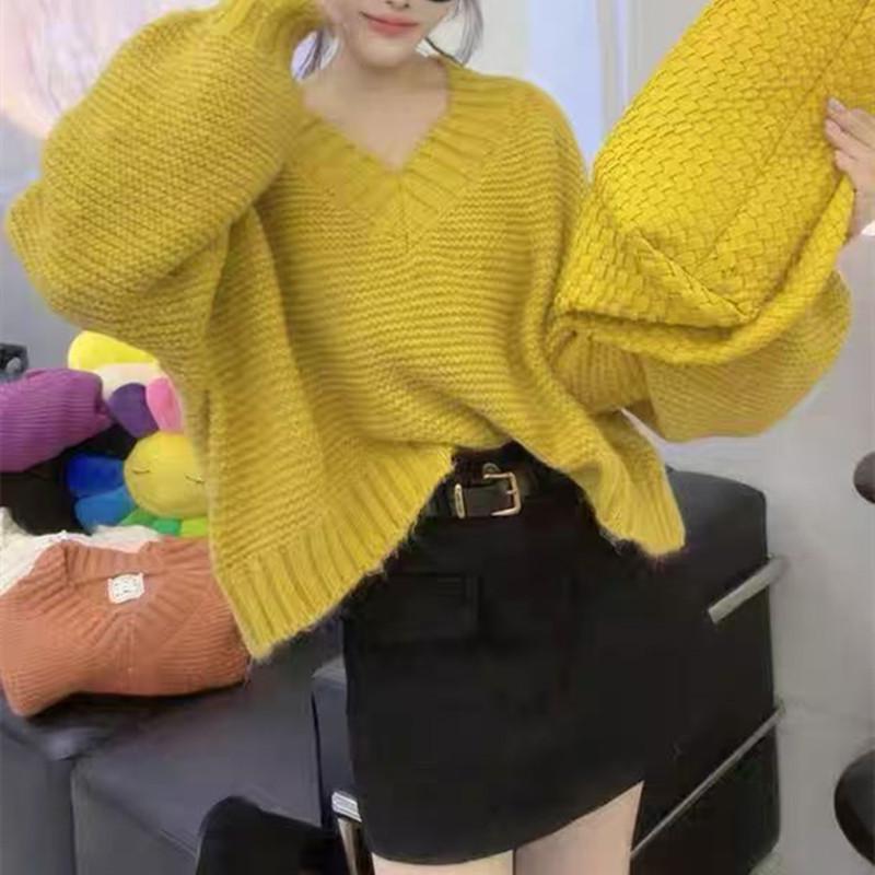 

Autumn European V-Neck Retro Chunky Knit Sweater for Women One Size [80-120]