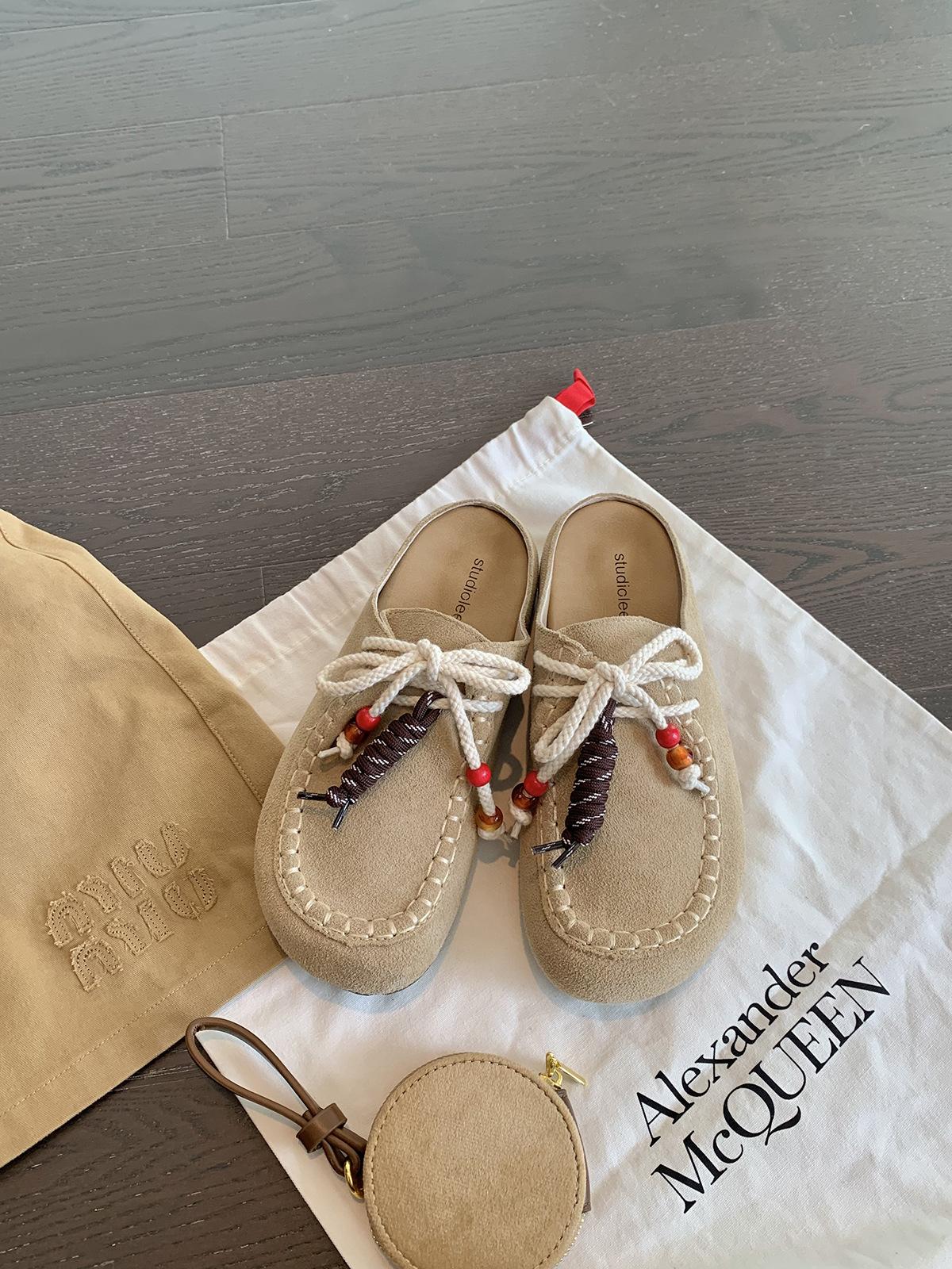 

Fashionable big-headed Birkenstock lace-up, wearing a heightened bag head and half slippers, women s 2025 spring and autumn, one pedal, ugly and cute 40 хаки