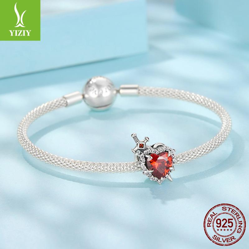Personalized Love Sword Diy Beaded Accessories Retro S925 Silver Red Love Beads