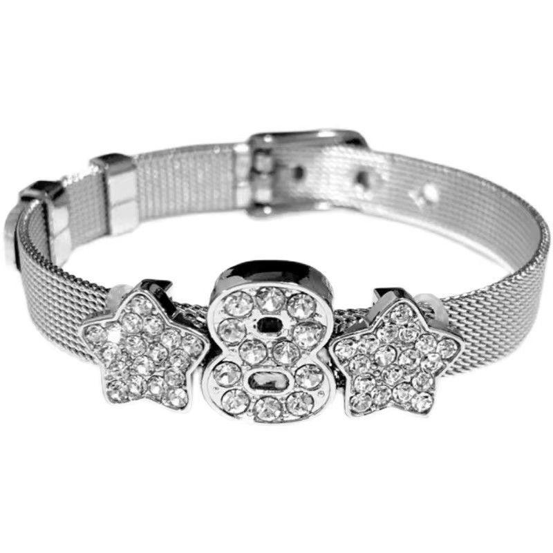Heart-shaped rhinestone watch band, wind design bracelet, star bracelet - titanium steel
