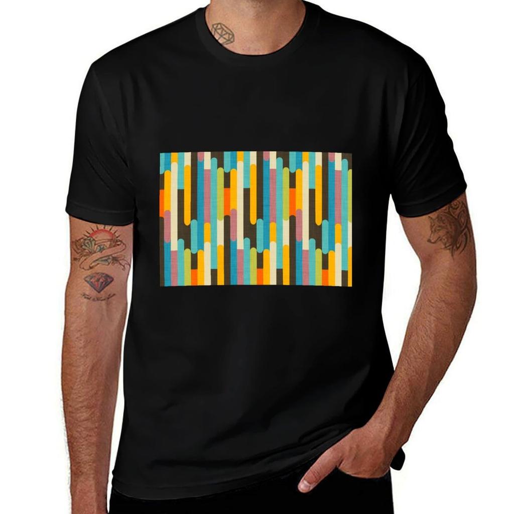 Retro Color Block Popsicle Sticks Blue TShirt Big and Tall Basic Tee Shirt