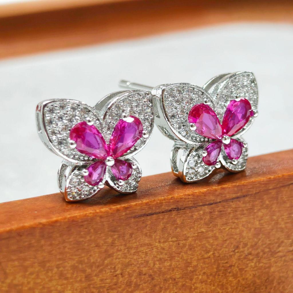 Gusien Exquisite Red Steel Butterfly Jewelry Set: Necklace, Ring & Stud Earrings - Korean Style Women's Fashion.