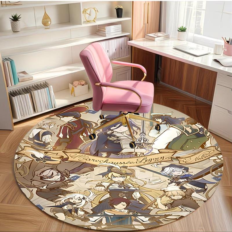 Genshin Impact Print Round Rug, Washable Floor Carpet, For Entryway Dorm Laundry Room Office Study, Home Decor Birthday Christmas Gift