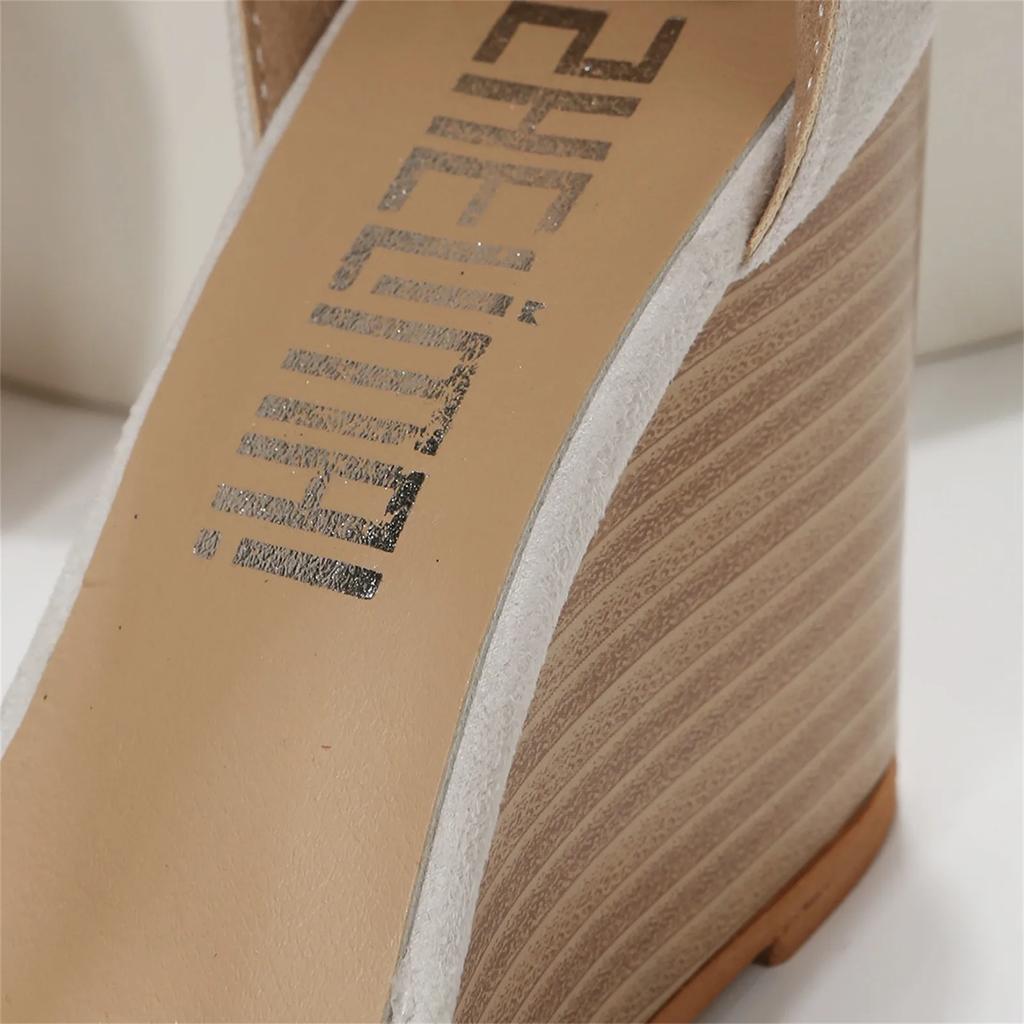 Dámské sandály na vysokém podpatku s uzavřenou špičkou, jednobarevné semišové boty na klínku se špičatou špičkou, sandály s přezkou na silné podrážce, dámská obuv