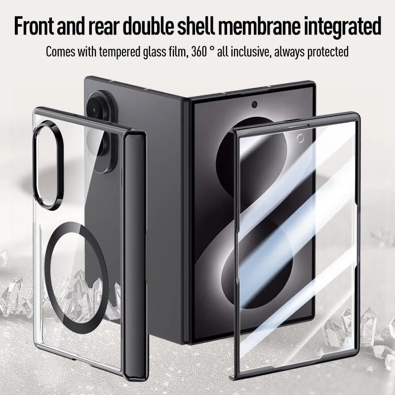 Glossy Electroplated Frame PC For Magsafe Case for Samsung Galaxy Z Fold 8 Ultra ZFold8 Hinge Armor Cover Glass Protector Film