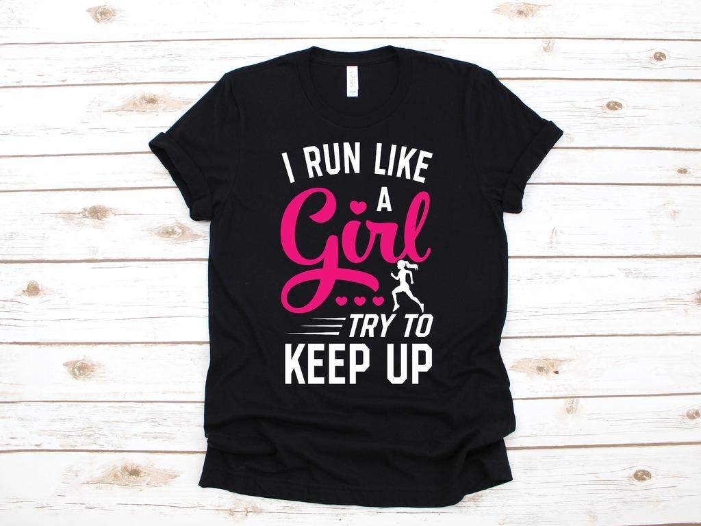 Maglietta Corri Come Una Ragazza, Corridrice Ragazza, Maglietta da Jogging, Canotta da Maratona, T-shirt, T-shirt,T-shirt, Abbigliamento Regalo per Bambini